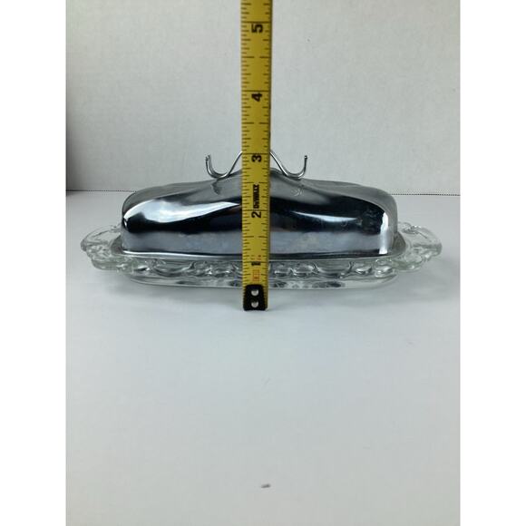 Vintage Chrome Plated Butter Dish & Lid Made In USA Glass Base MCM - Picture 5 of 6